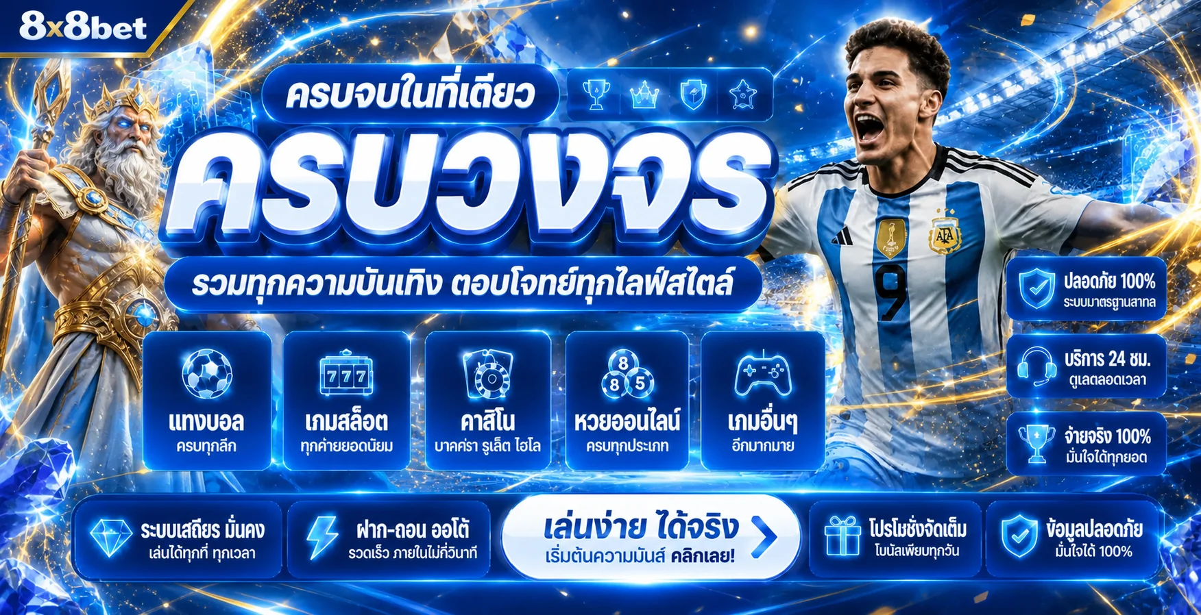 แบนเนอร์รวมบริการกีฬา สล็อต และคาสิโนของ 8x8bet